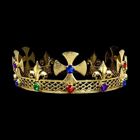 #16316MG King's Crown -  Multi Gold Men's Crowns and Scepters Rhinestone Jewelry Corporation