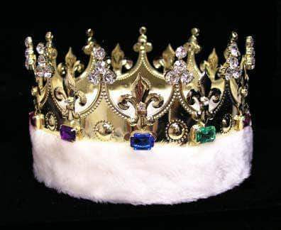 King's Crown #15598 with Faux Fur - Gold Men's Crowns and Scepters Rhinestone Jewelry Corporation