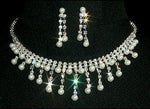 #12444 - Fine Pearl and Rhinestone Graduated Neck and Ear Set Necklace Sets - Low price Rhinestone Jewelry Corporation