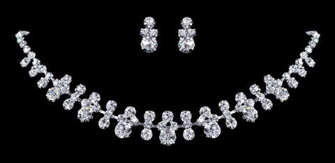 #12870 Double Edge Neck and Ear Set Necklace Sets - Low price Rhinestone Jewelry Corporation