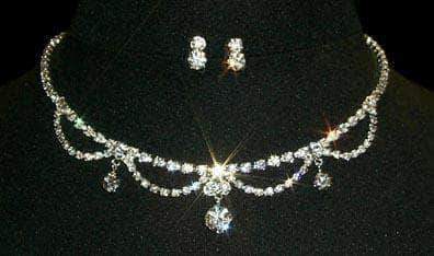 #12874 Loop Drop Necklace and Earring Set Necklace Sets - Low price Rhinestone Jewelry Corporation
