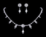 #12887 Multi Station Crystal Rosette Pear Neck and Ear Set Necklace Sets - Low price Rhinestone Jewelry Corporation