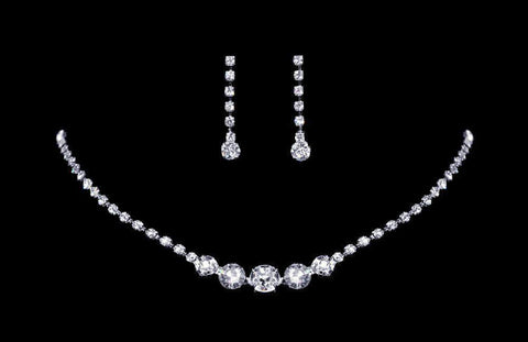 #14280 - Fine Graduated Center Neck and Ear Set Necklace Sets - Low price Rhinestone Jewelry Corporation