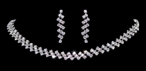 #14282 - Zig Zag Rhinestone Neck and Ear Set Necklaces - Collars Rhinestone Jewelry Corporation