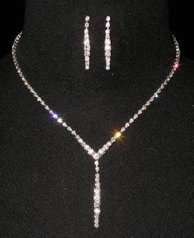 #14284 - Fine Graduated Line Drop Neck and Ear Set Necklace Sets - Low price Rhinestone Jewelry Corporation