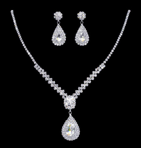 #17008 - Zig Zag Pear Drop Necklace Necklace Sets - Low price Rhinestone Jewelry Corporation