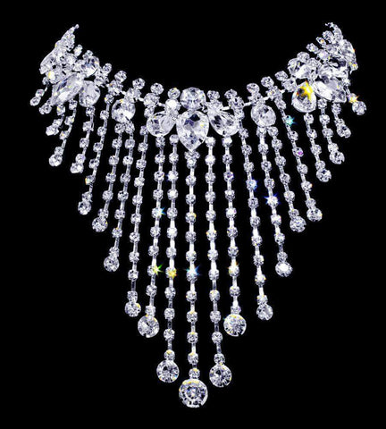 #16981 - Cascading Statement Choker Necklace Necklaces - Bibs Rhinestone Jewelry Corporation