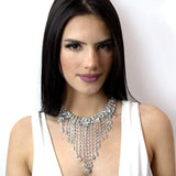 #16981 - Cascading Statement Choker Necklace Necklaces - Bibs Rhinestone Jewelry Corporation