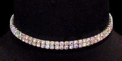 #12204ABS - 2 Row Stretch Rhinestone Necklace (Iridescent Stones)- AB Silver Necklaces - Collars Rhinestone Jewelry Corporation