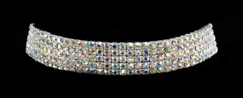 #15960ABS - 5 Row Stretch Rhinestone Necklace - AB Silver Necklaces - Collars Rhinestone Jewelry Corporation