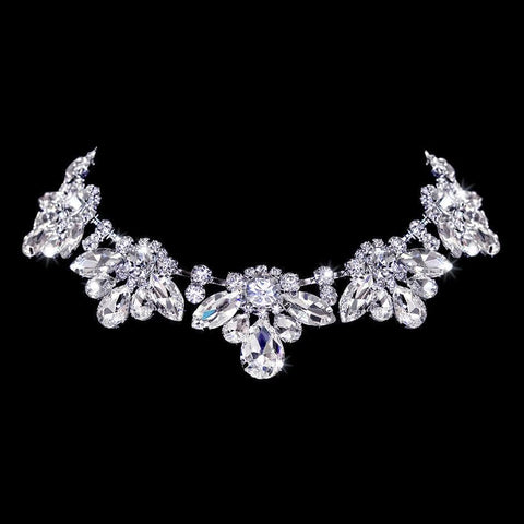 #16695 - Royal Statement Rhinestone Collar Necklace Necklaces - Midsize Rhinestone Jewelry Corporation