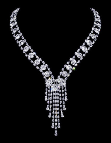 #16986 - Elegant Plunge Necklace Necklaces - Midsize Rhinestone Jewelry Corporation