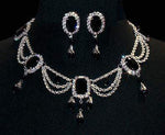 Jet Octagon and Oval Necklace and Earring Set #12682 Necklaces - Midsize Rhinestone Jewelry Corporation