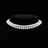 #17350 - 2 Row 6mm White Simulated Pearl Necklace-11.5"-14.5" Adjustable Gold Hook Clasp (Limited Supply) Pearl Neck & Ears Rhinestone Jewelry Corporation