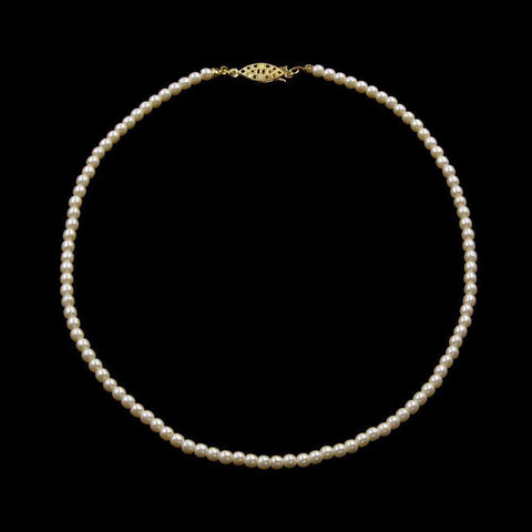 #9586-16 - 4mm Simulated Ivory Pearl Necklace - 16" Pearl Neck & Ears Rhinestone Jewelry Corporation