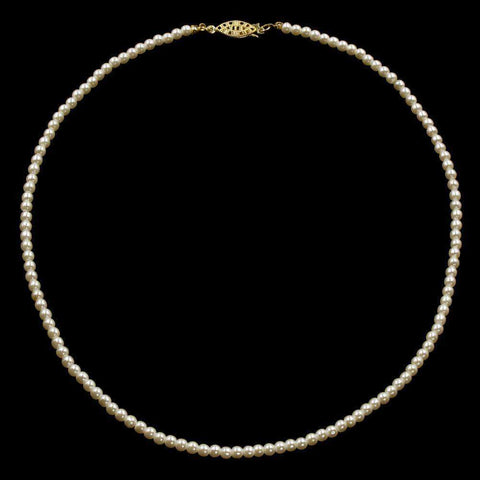 #9586-20 - 4mm Simulated Ivory Pearl Necklace - 20" Pearl Neck & Ears Rhinestone Jewelry Corporation
