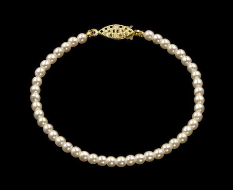 #9586-8 - 4mm Simulated Ivory Pearl Bracelet - 8" Pearl Neck & Ears Rhinestone Jewelry Corporation