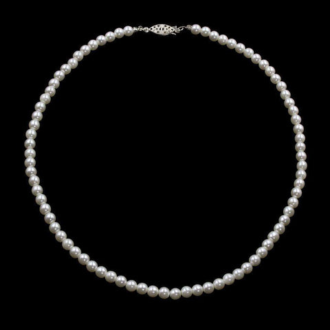 #9587-18 - 6mm Simulated White Pearl Necklace - 18" Pearl Neck & Ears Rhinestone Jewelry Corporation