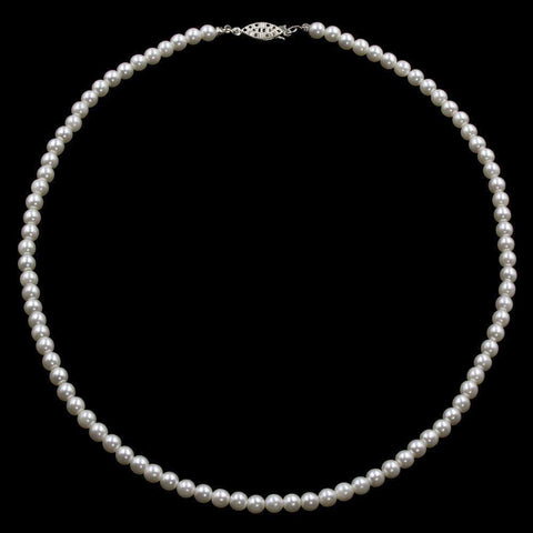 #9587-20 - 6mm Simulated White Pearl Necklace - 20" Pearl Neck & Ears Rhinestone Jewelry Corporation