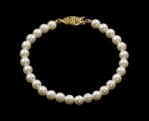 #9588-725 - 6mm Simulated Ivory Pearl Bracelet - 7.25" Pearl Neck & Ears Rhinestone Jewelry Corporation