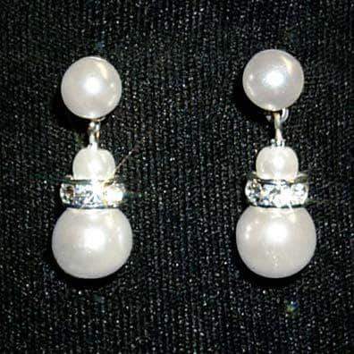 #9879 - Simulated White Pearl and Rhinestone Spacer Earring Pearl Neck & Ears Rhinestone Jewelry Corporation