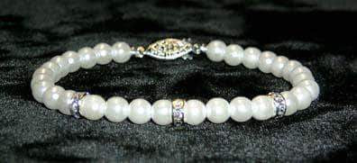 #9880 - 6mm Simulated White Pearl and Rhinestone Spacers Bracelets - 8" Pearl Neck & Ears Rhinestone Jewelry Corporation