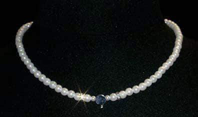 #9881 - 6mm White Pearl and Rhinestone Spacer Necklace w/Disk to Glue Your Own Center - 16" Pearl Neck & Ears Rhinestone Jewelry Corporation