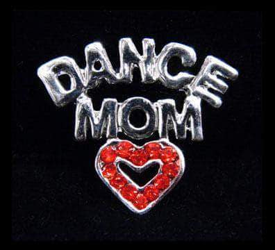 #13472 Rhinestone Casted Dance Mom with Heart Pin - Silver Plated Pins - Dance/Music Rhinestone Jewelry Corporation