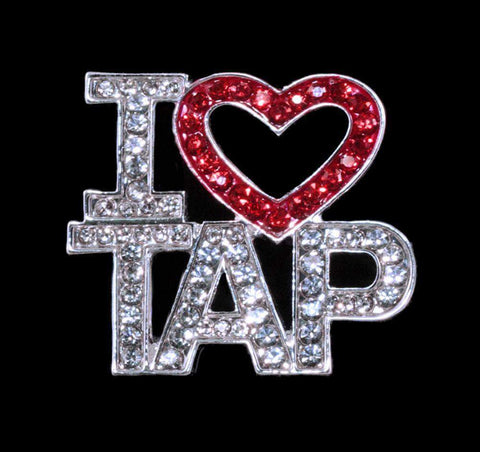 #16344REDS I Love Tap Crystal and Red Pin Pins - Dance/Music Rhinestone Jewelry Corporation