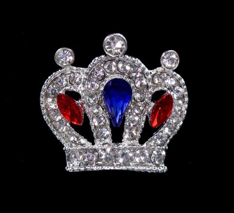 #14669RWB - Cluster Royal Crown Pin - Red White and Blue Pins - Pageant & Crown Rhinestone Jewelry Corporation