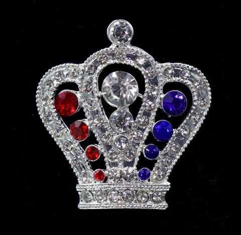 #16064RWB - Regal Crown Pin - 1.5" Tall - Red White and Blue Pins - Pageant & Crown Rhinestone Jewelry Corporation