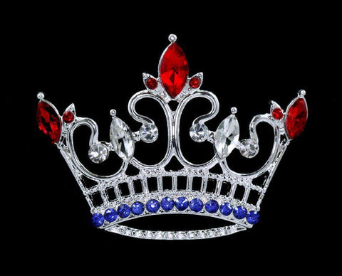 #16125RWB - Kings Point Crown Pin - Red White and Blue Pins - Pageant & Crown Rhinestone Jewelry Corporation