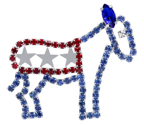 #14440 - Red White and Blue Democrat Donkey Pin Pins - Patrioitic & Support Rhinestone Jewelry Corporation