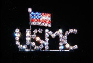 #16164 - USMC with USA Flag Pin Pins - Patrioitic & Support Rhinestone Jewelry Corporation