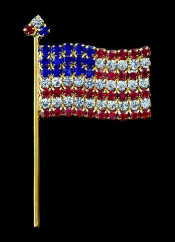 #7489 Lg - Large Rhinestone Flag Pin - Gold Pins - Patrioitic & Support Rhinestone Jewelry Corporation