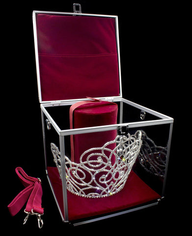 Large Tiara / Crown Case - Burgundy Interior with Strap #17220 Tiara Bags & Cases Rhinestone Jewelry Corporation