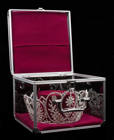 Medium Tiara / Crown Case - Burgundy Interior with Strap #16669 Tiara Bags & Cases Rhinestone Jewelry Corporation
