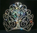 #11867LGS - Large Flourishing Heart Tiara  - Contoured Base - Silver Tiaras & Crowns over 6" Rhinestone Jewelry Corporation