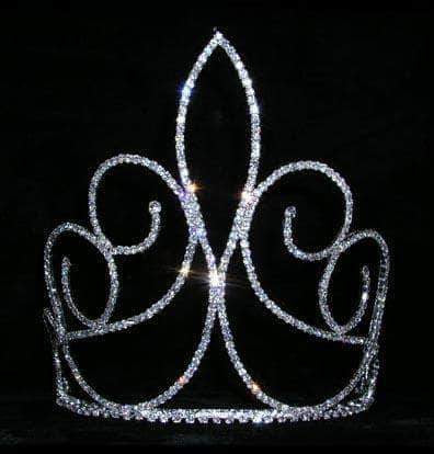 #15467 - Fleur De Swirl Tiara - 7" Tiaras & Crowns over 6" Rhinestone Jewelry Corporation