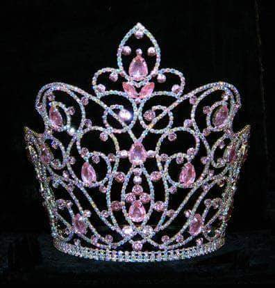 #16177 - Caped Crown Rose and AB - 7" Tiaras & Crowns over 6" Rhinestone Jewelry Corporation