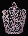 #16178 - Caped Crown Light Rose and AB - 10" Tiaras & Crowns over 6" Rhinestone Jewelry Corporation