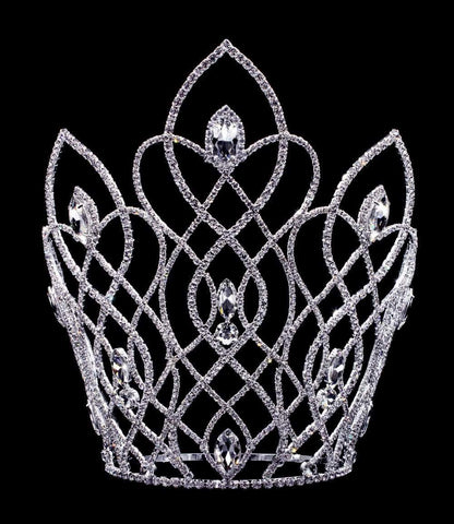 #16647 Vaulted Navette Adjustable Crown - 11" Tiaras & Crowns over 6" Rhinestone Jewelry Corporation