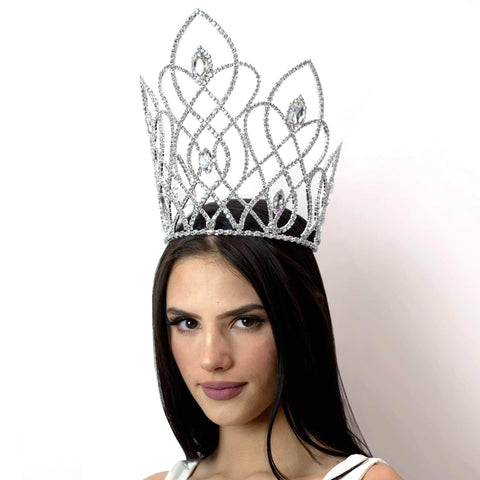 #16648 Vaulted Navette Adjustable Crown - 9" Tiaras & Crowns over 6" Rhinestone Jewelry Corporation