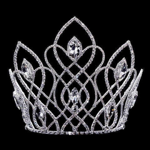#16649 Vaulted Navette Tiara with Combs - 7.25" Tiaras & Crowns over 6" Rhinestone Jewelry Corporation