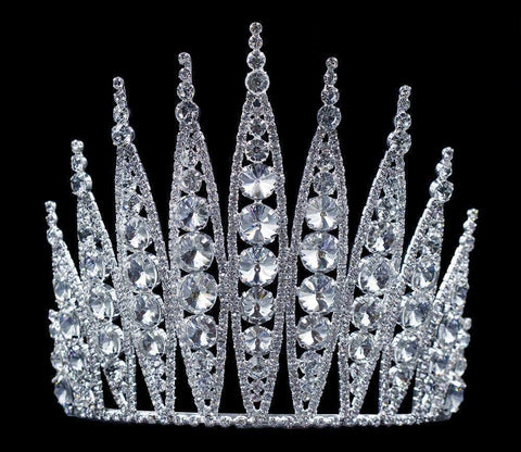 #16675 - Extra Large Rivoli Burst Tiara with Combs - 7" tall Tiaras & Crowns over 6" Rhinestone Jewelry Corporation