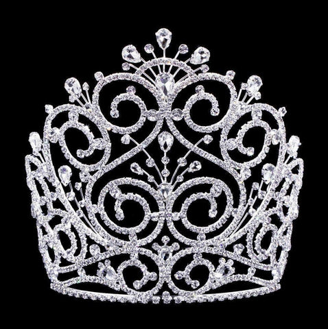 #16803 - Brocade Flourish Tiara with Combs - 8" Tiaras & Crowns over 6" Rhinestone Jewelry Corporation