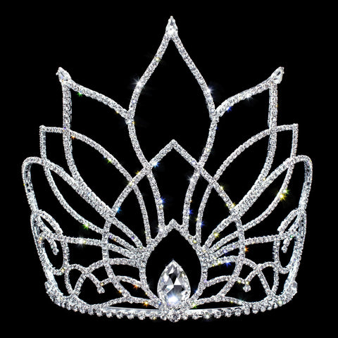 #17262- Blooming Lotus Tiara with Combs - 7" Tiaras & Crowns over 6" Rhinestone Jewelry Corporation