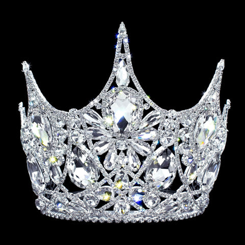 #17321 - Noble Beauty Adjustable Crown - 7"  Tall Tiaras & Crowns over 6" Rhinestone Jewelry Corporation