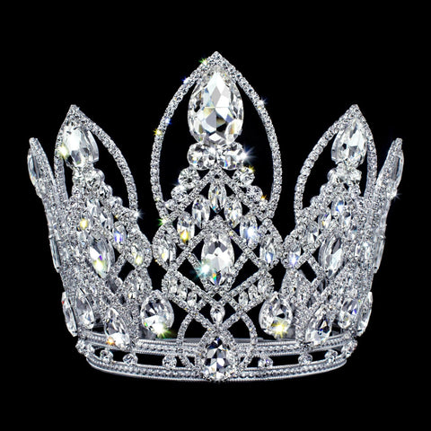 #17341 - Graceful Regalia Adjustable Crown - 7" Tall Tiaras & Crowns over 6" Rhinestone Jewelry Corporation