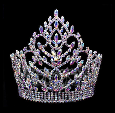 Navette Topped Crown with Aurora Borealis Stones # 15440ab Tiaras & Crowns over 6" Rhinestone Jewelry Corporation
